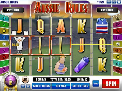 Aussie Rules Fun Slots by Rival with 5 Reel and 15 Line
