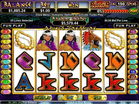 Aztec's Treasure Feature Guarantee Fun Slots by RTG with 5 Reel and 25 Line