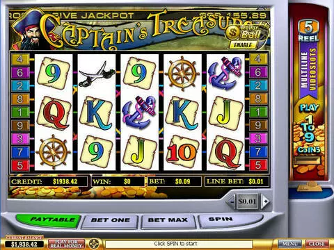 Captain's Treasure Fun Slots by PlayTech with 5 Reel and 9 Line
