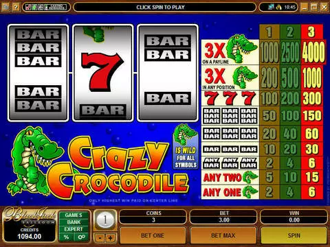 Crazy Crocodile Fun Slots by Microgaming with 3 Reel and 1 Line