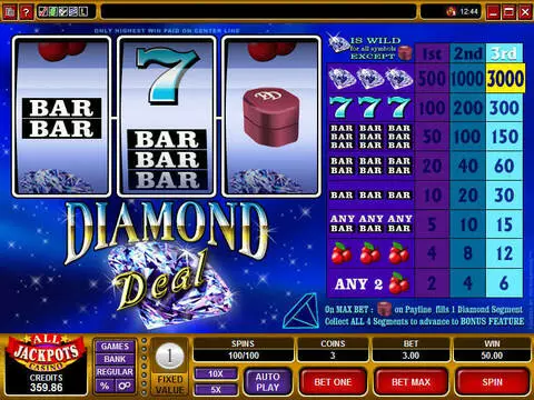 Diamond Deal Fun Slots by Microgaming with 3 Reel and 1 Line