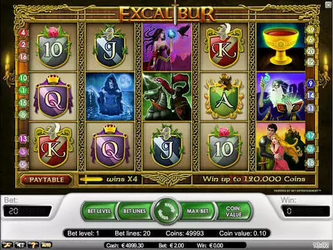 Excalibur Fun Slots by NetEnt with 5 Reel and 20 Line
