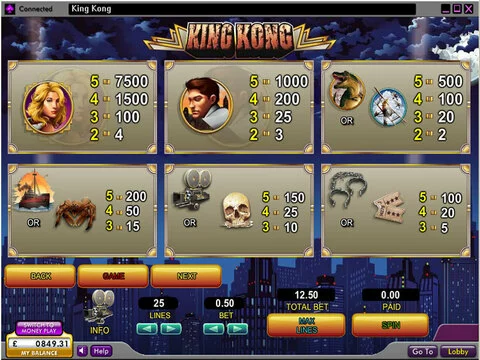 King Kong Fun Slots by 888 with 5 Reel and 25 Line
