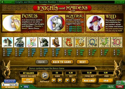 Knights and Maidens Fun Slots by 888 with 5 Reel and 25 Line
