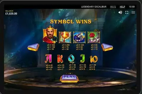 Legendary Excalibur Fun Slots by Red Tiger Gaming with 5 Reel and 10 Line
