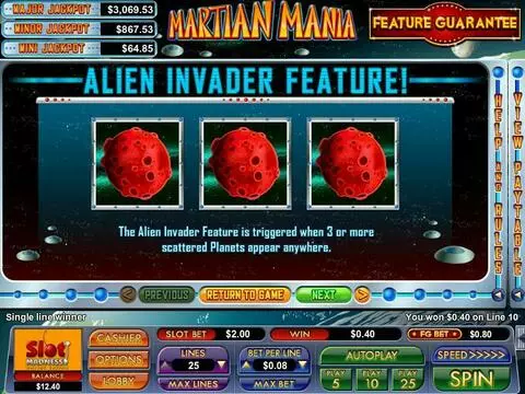 Martian Mania Fun Slots by NuWorks with 5 Reel and 25 Line