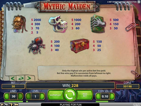 Mythic Maiden Fun Slots by NetEnt with 5 Reel and 30 Line