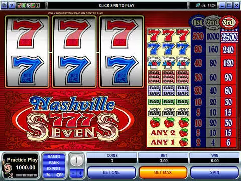 Nashville Sevens Fun Slots by Microgaming with 3 Reel and 1 Line