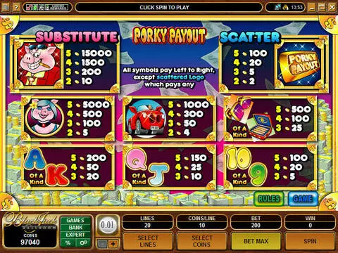 Porky Payout Fun Slots by Microgaming with 5 Reel and 20 Line