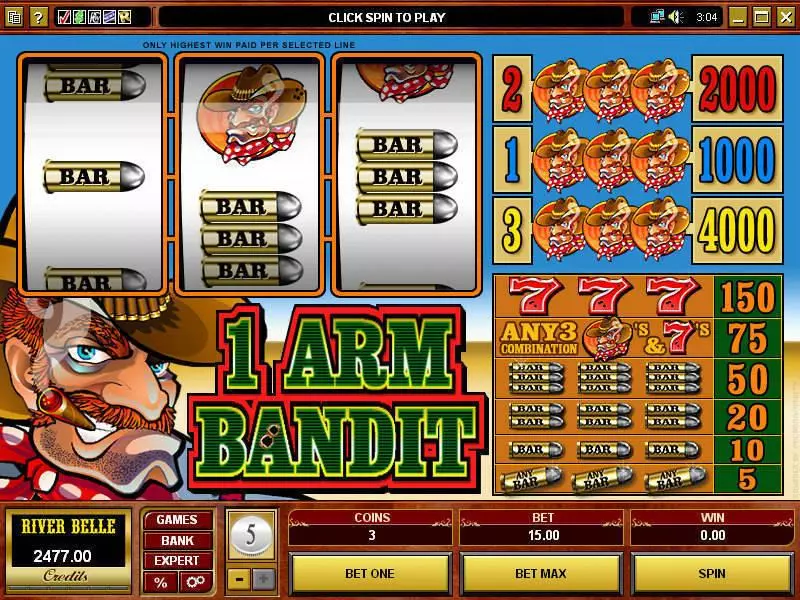 1 Arm Bandit Fun Slot Game made by Microgaming with 3 Reel and 3 Line