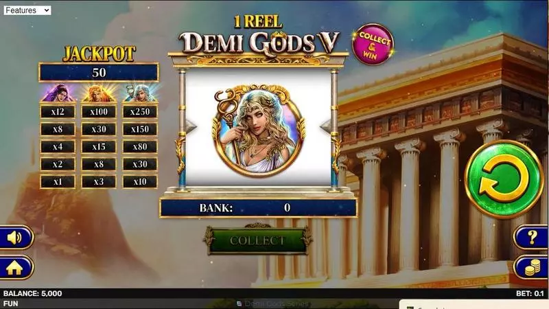 1 Reel Demi Gods V Fun Slot Game made by Spinomenal with 1 Reel and 1 Line