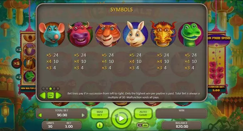 12 Animals Fun Slot Game made by Booongo with 5 Reel and 30 Line