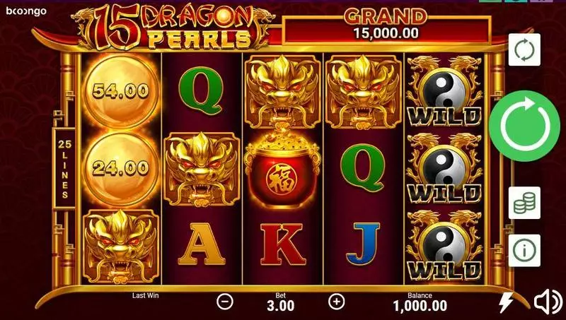 15 Dragon Pearls Fun Slot Game made by Booongo with 5 Reel and 25 Line
