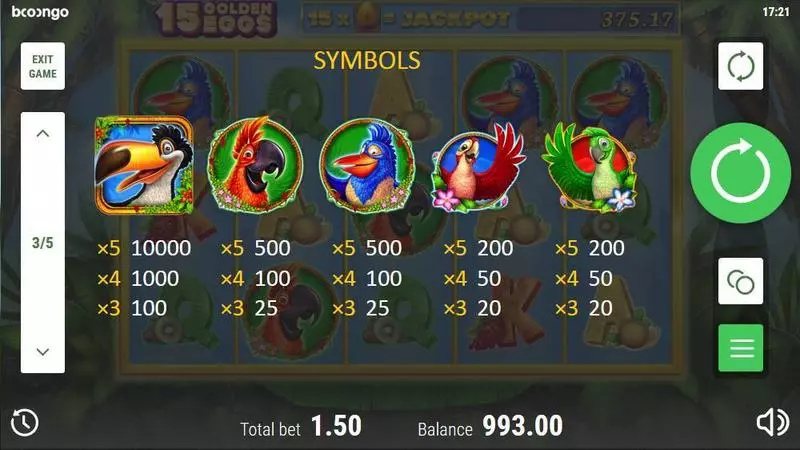 15 Golden Eggs Fun Slot Game made by Booongo with 5 Reel and 15 Line