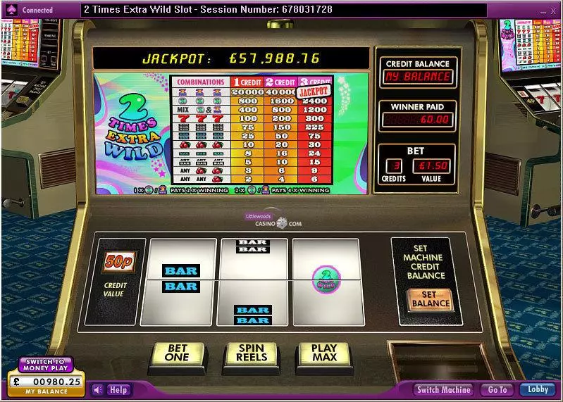 2 Times Extra Wild Fun Slot Game made by 888 with 3 Reel and 1 Line