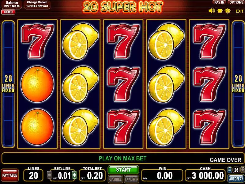 20 Super Hot Fun Slot Game made by EGT with 5 Reel and 20 Line
