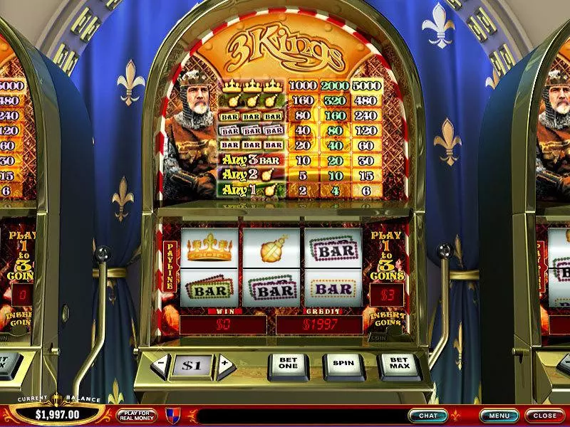 3 Kings Fun Slot Game made by PlayTech with 3 Reel and 1 Line