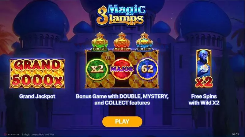 3 Magic Lamps Fun Slot Game made by Playson with 5 Reel 