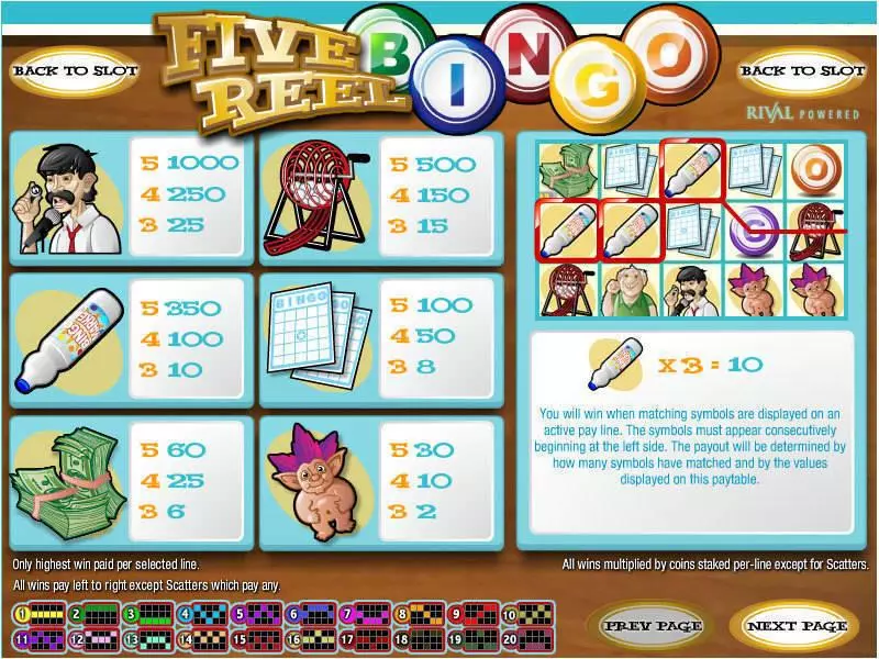 5 Reel Bingo Fun Slot Game made by Rival with 5 Reel and 20 Line