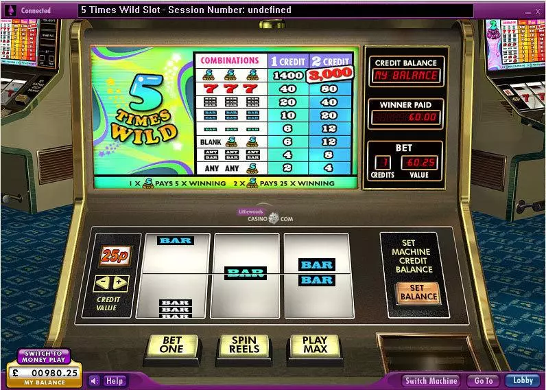 5 Times Wild Fun Slot Game made by 888 with 3 Reel and 1 Line
