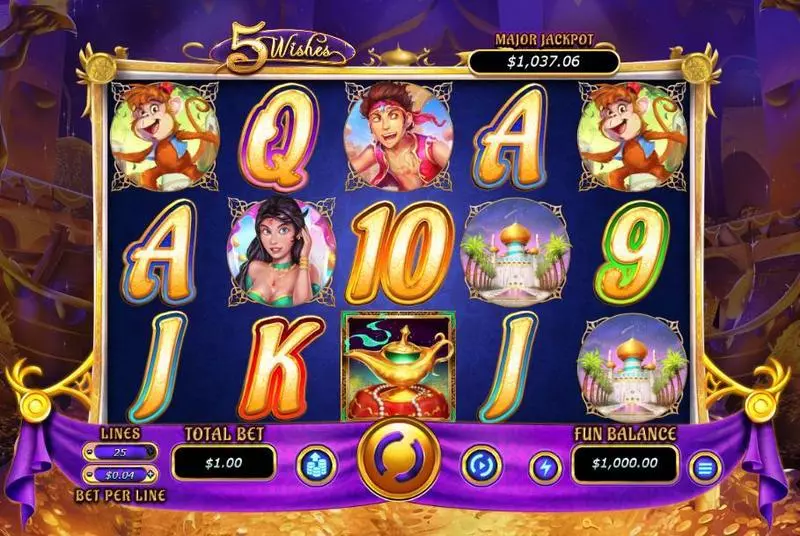 5 Wishes Fun Slot Game made by RTG with 5 Reel and 25 Line