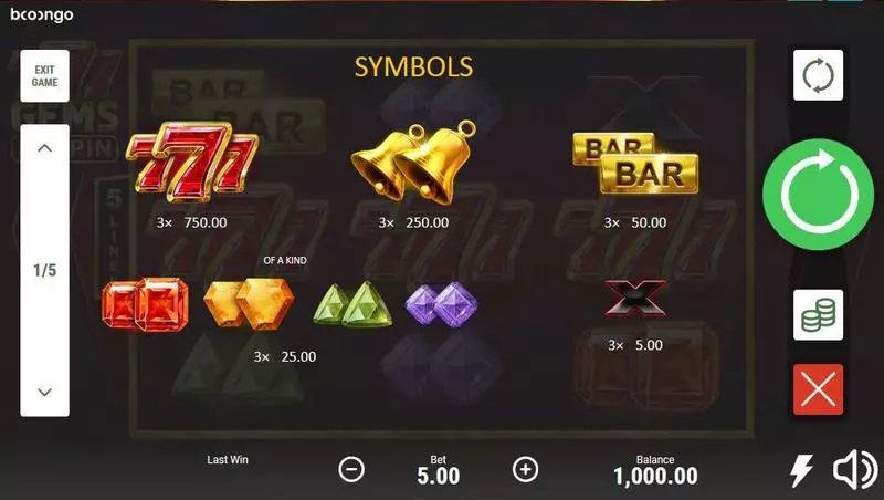 777 Gems: Respin Fun Slot Game made by Booongo with 3 Reel and 5 Line