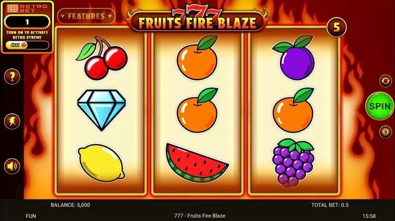 777 – Fruits Fire Blaze Fun Slot Game made by Spinomenal with 3 Reel and 5 Line
