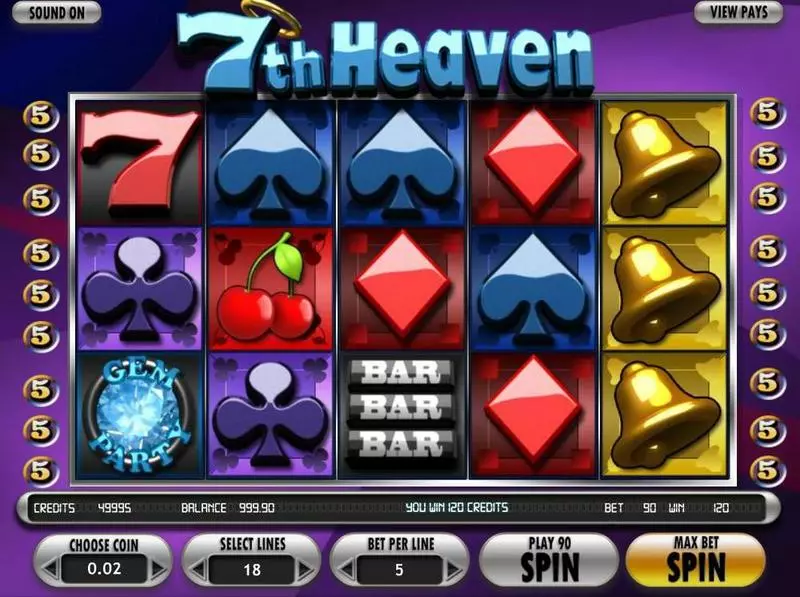 7thHeaven Fun Slot Game made by BetSoft with 5 Reel and 18 Line