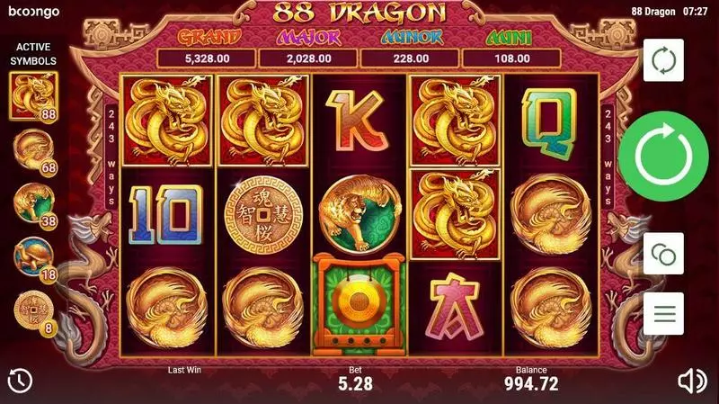 88 Dragon Fun Slot Game made by Booongo with 5 Reel and 243 Line