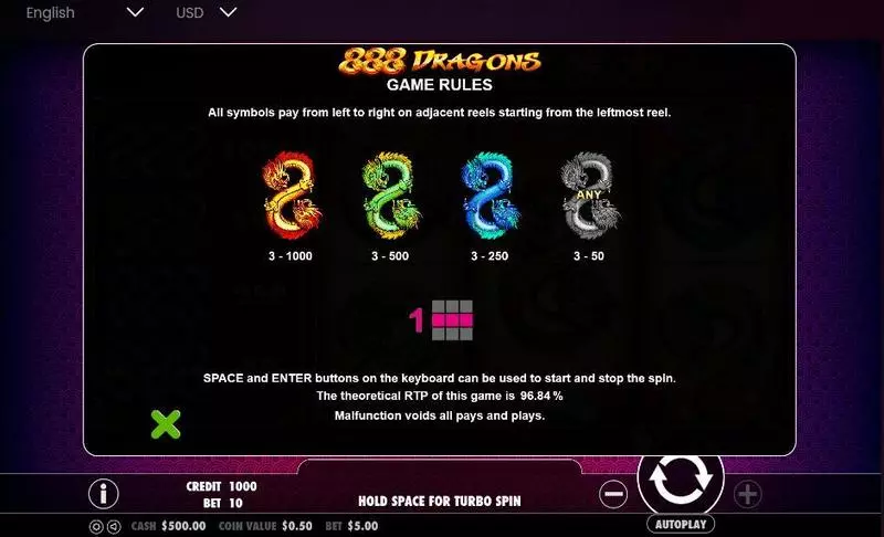 888 Dragons Fun Slot Game made by Pragmatic Play with 3 Reel and 1 Line