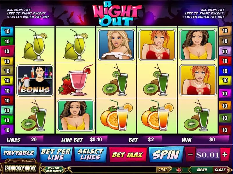 A Night Out Fun Slot Game made by PlayTech with 5 Reel and 20 Line