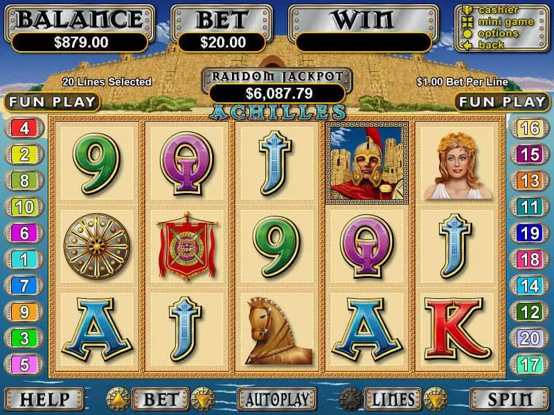 Achilles Fun Slot Game made by RTG with 5 Reel and 20 Line