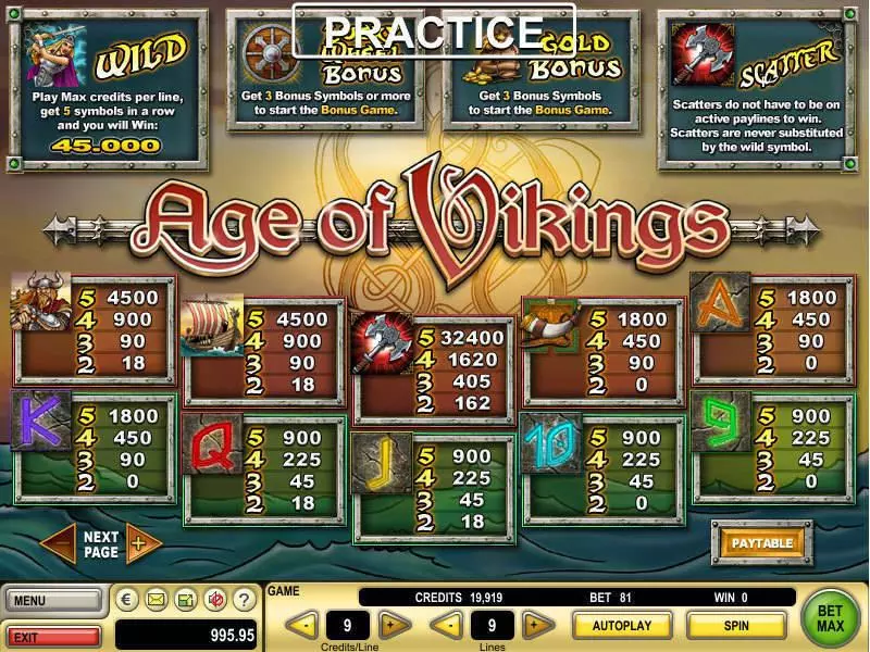 Age of Vikings Fun Slot Game made by GTECH with 5 Reel and 9 Line