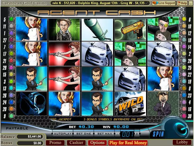 Agent Cash Fun Slot Game made by WGS Technology with 5 Reel and 30 Line