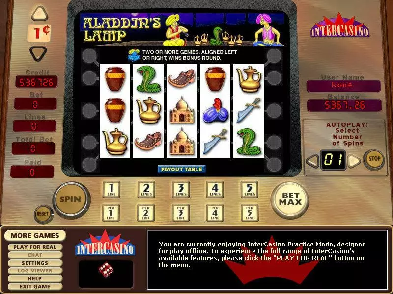 Aladdin's Lamp Fun Slot Game made by CryptoLogic with 5 Reel and 5 Line
