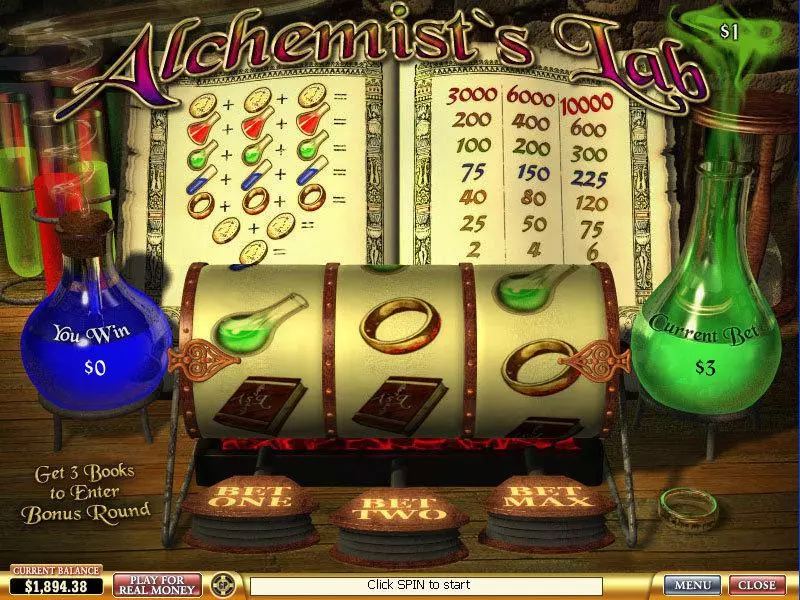 Alchemists Lab Fun Slot Game made by PlayTech with 3 Reel and 1 Line