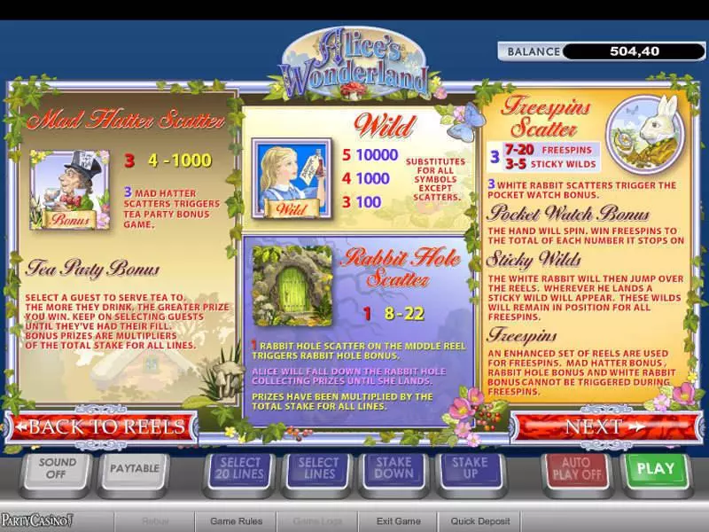 Alice's Wonderland Fun Slot Game made by PlayTech with 5 Reel and 20 Line
