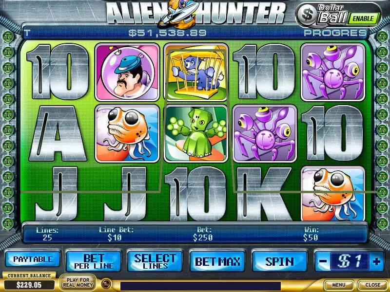 Alien Hunter Fun Slot Game made by PlayTech with 5 Reel and 25 Line