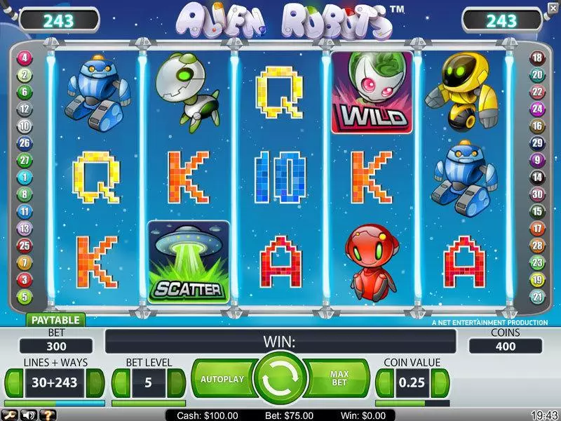 Alien Robots Fun Slot Game made by NetEnt with 5 Reel and 243 Line