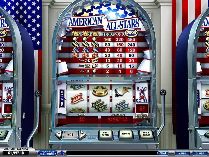 American All-Stars Fun Slot Game made by PlayTech with 3 Reel and 1 Line