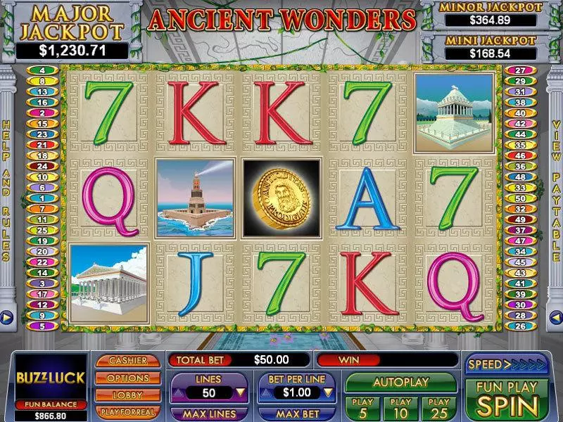 Ancient Wonders Fun Slot Game made by NuWorks with 5 Reel and 50 Line