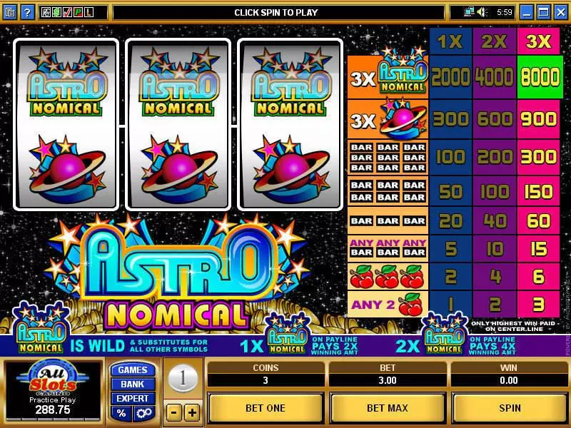 Astronomical Fun Slot Game made by Microgaming with 3 Reel and 1 Line