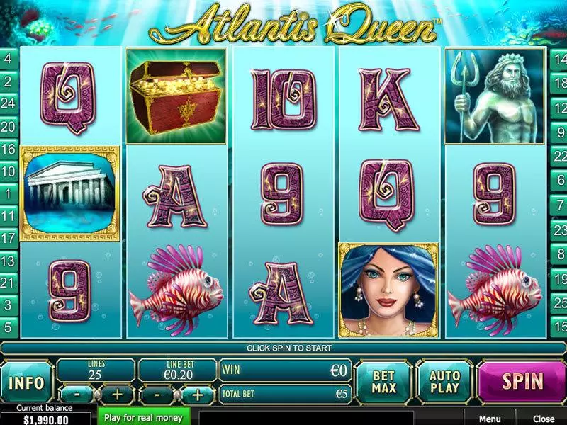Atlantis Queen Fun Slot Game made by PlayTech with 5 Reel and 25 Line