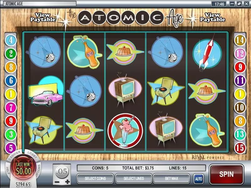 Atomic Age Fun Slot Game made by Rival with 5 Reel and 15 Line