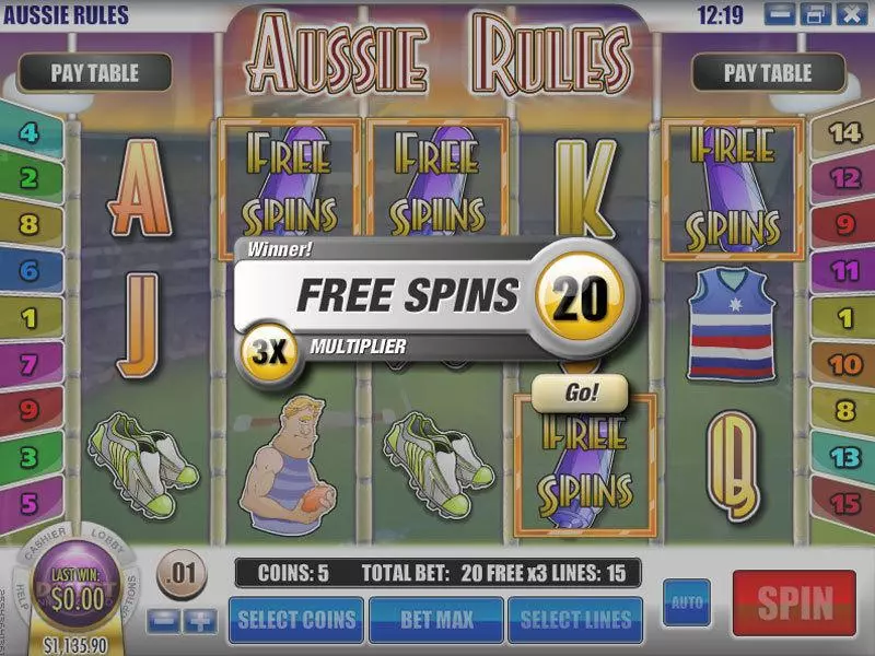 Aussie Rules Fun Slot Game made by Rival with 5 Reel and 15 Line