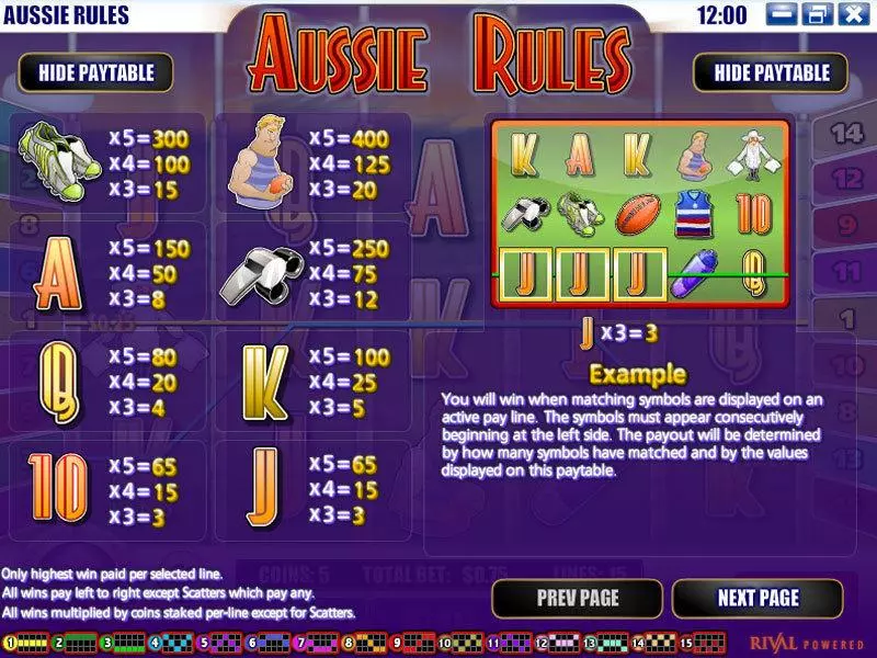 Aussie Rules Fun Slot Game made by Rival with 5 Reel and 15 Line