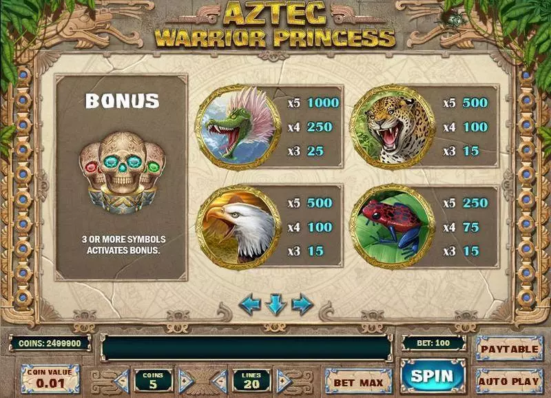 Aztec Warrior Princess Fun Slot Game made by Play'n GO with 5 Reel and 20 Line