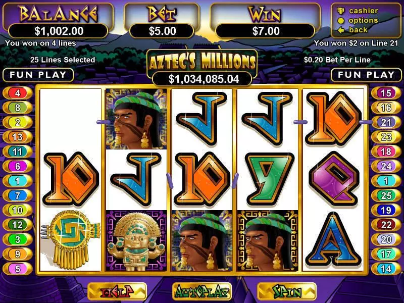 Aztec's Millions Fun Slot Game made by RTG with 5 Reel and 25 Line
