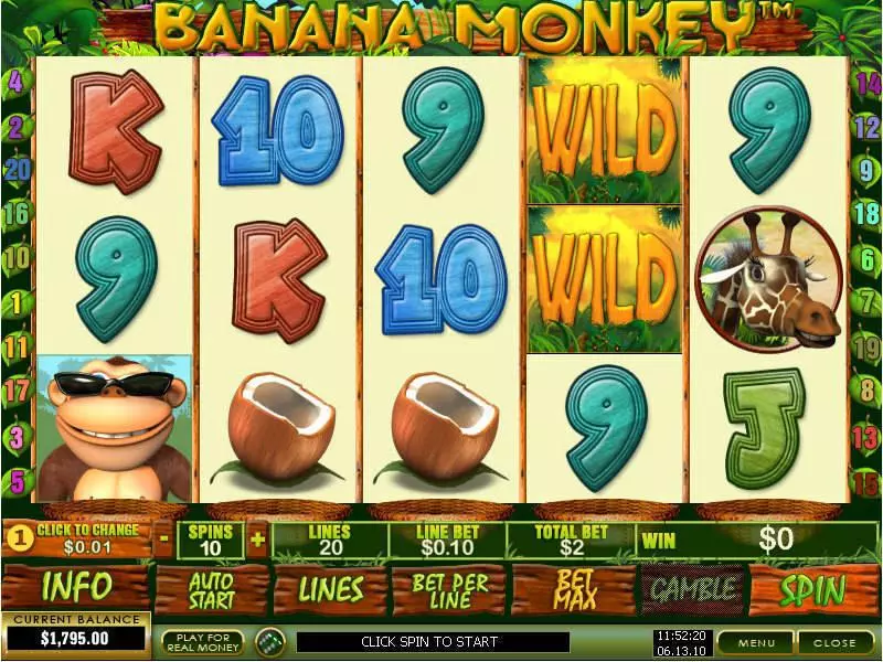Banana Monkey Fun Slot Game made by PlayTech with 5 Reel and 20 Line