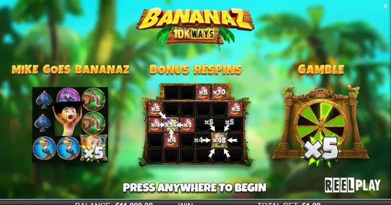 Bananaz 10K Ways Fun Slot Game made by ReelPlay with 6 Reel and 10000 Way